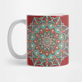 Teal, Red and Black Boho Painted Mandala Mug